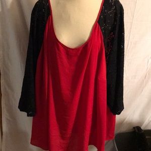 Torrid Red and Black Crochet Sleeve Top Size 6X
